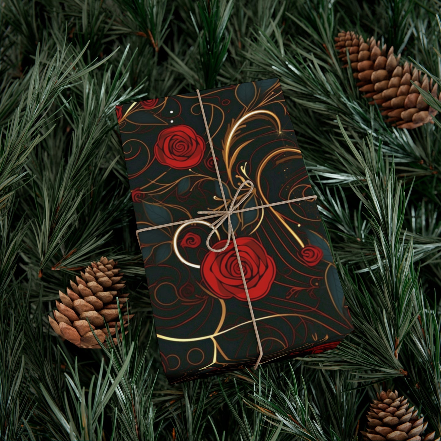 Gold Hearts And Roses Valentines Day Wrapping Paper