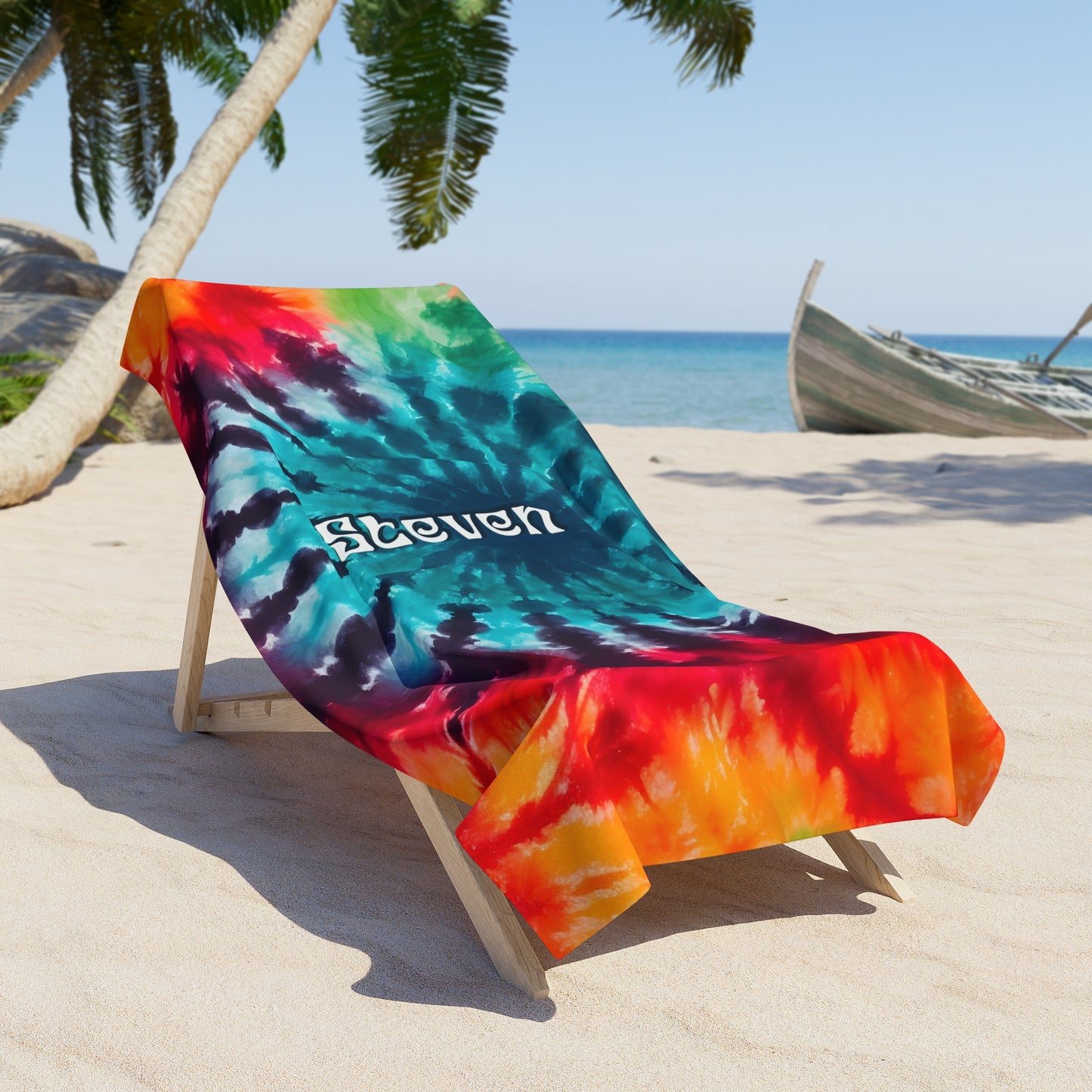 Personalized Retro Tie Dye Summer Beach Towel
