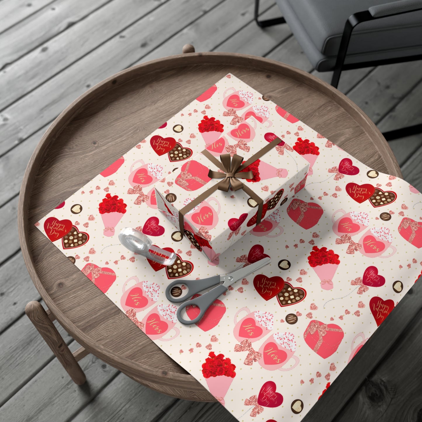 Gold Hearts And Roses Valentines Day Wrapping Paper