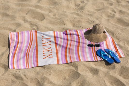 Custom Name Retro Groovy Beach Towel Summer Gift