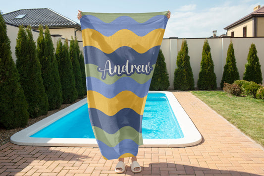 Personalized Retro Striped Beach Towel