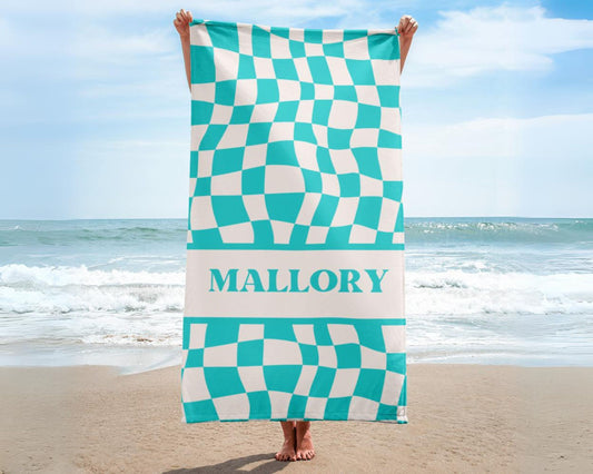 Personalized Retro Checkered Beach Towel