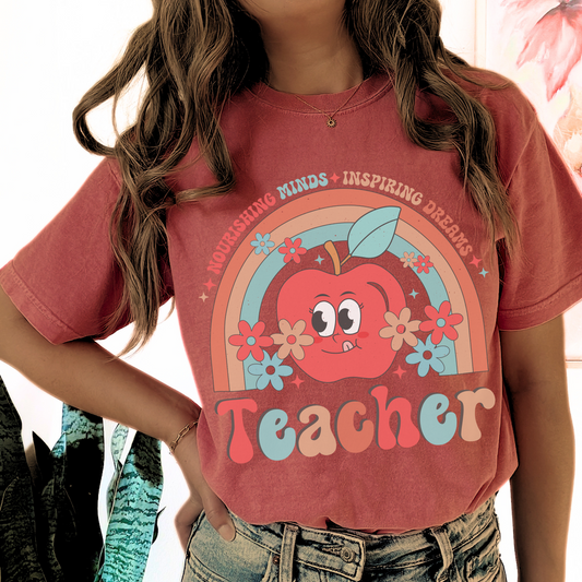 Retro Rainbow Comfort Colors Shirt Back to School Shirt For Teachers Groovy Teacher Shirt Gift For Teacher Educator T Shirt Gift For Her