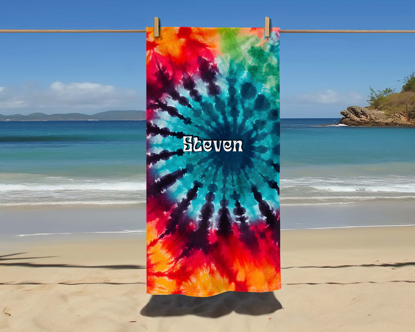 Personalized Retro Tie Dye Summer Beach Towel