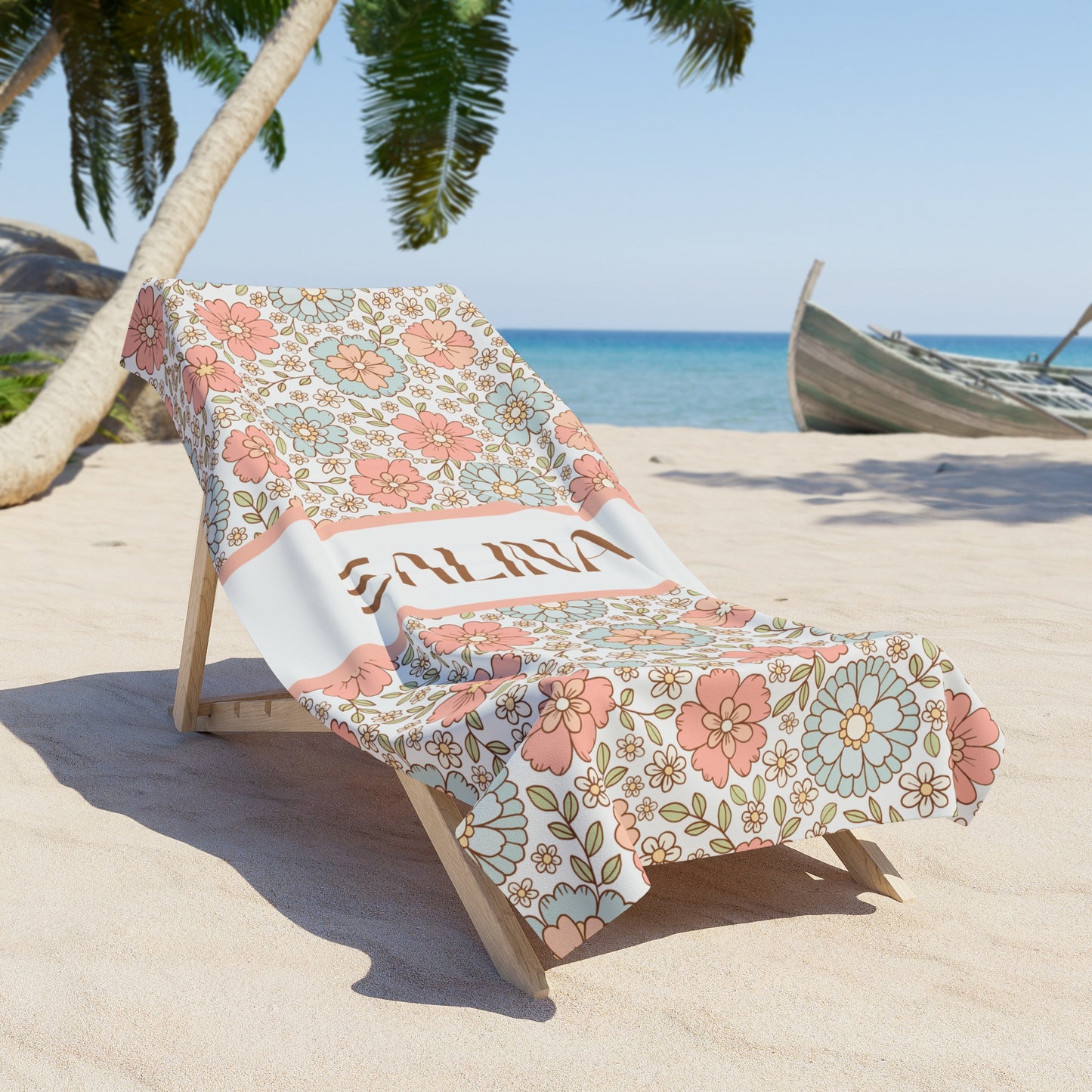 Personalized Boho Flower Beach Towel