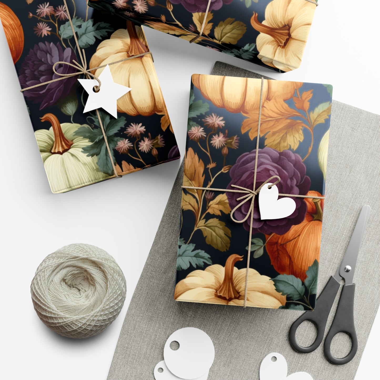 Fall Floral Wrapping Paper Roll Holiday Wrapping Paper Pumpkins and Purple Flowers Wrapping Paper 6 Foot Roll Gift Wrapping Paper Autumn Wrapping Paper