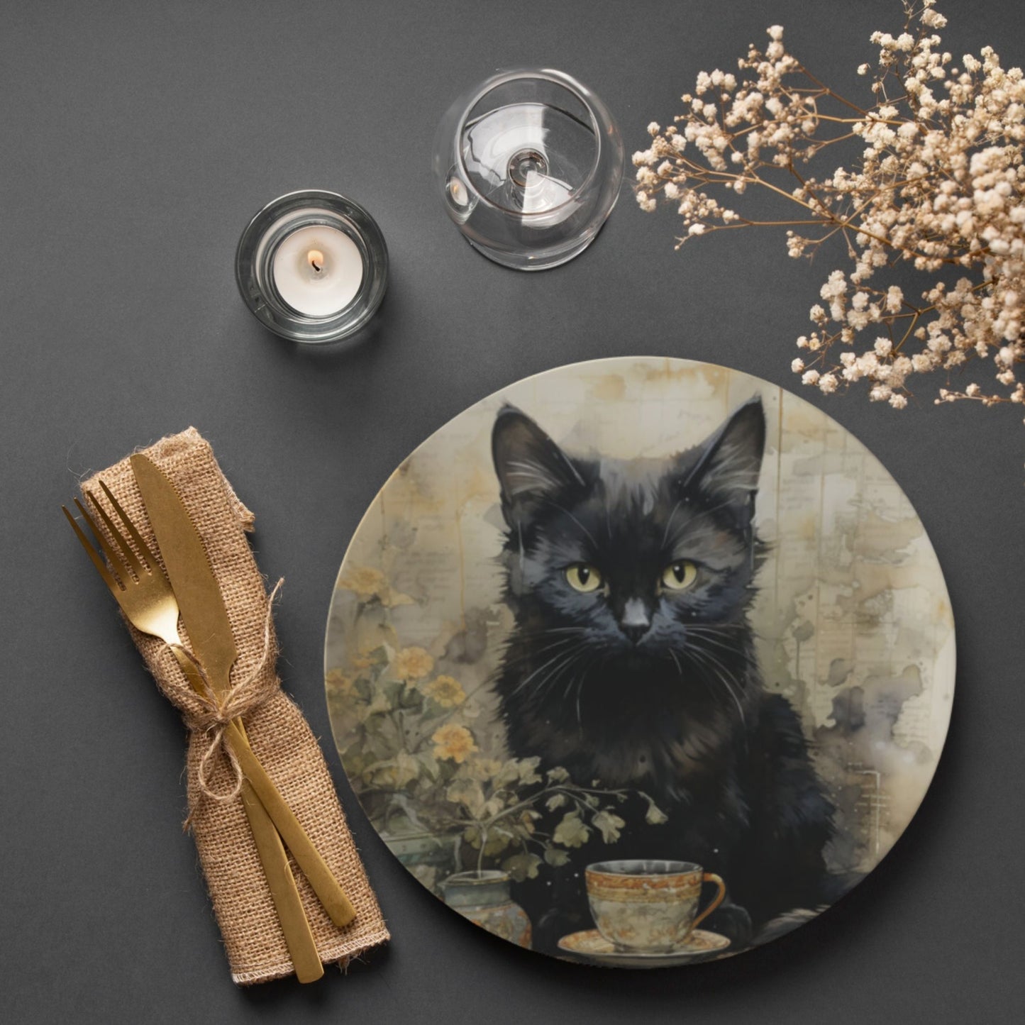 Black Cat Bone China Plate Fall Table Decor