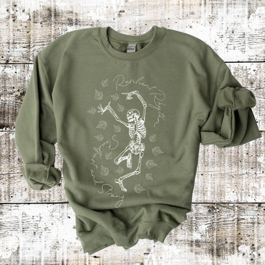 Halloween Dancing Skeleton Sweatshirt, Women Inspirational Shirt Halloween Shirt Cute Fall Sweatshirt Graphic T-Shirt Ladies Halloween Shirt