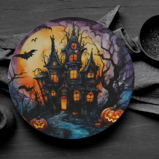 Bone China Halloween Haunted Mansion Plate