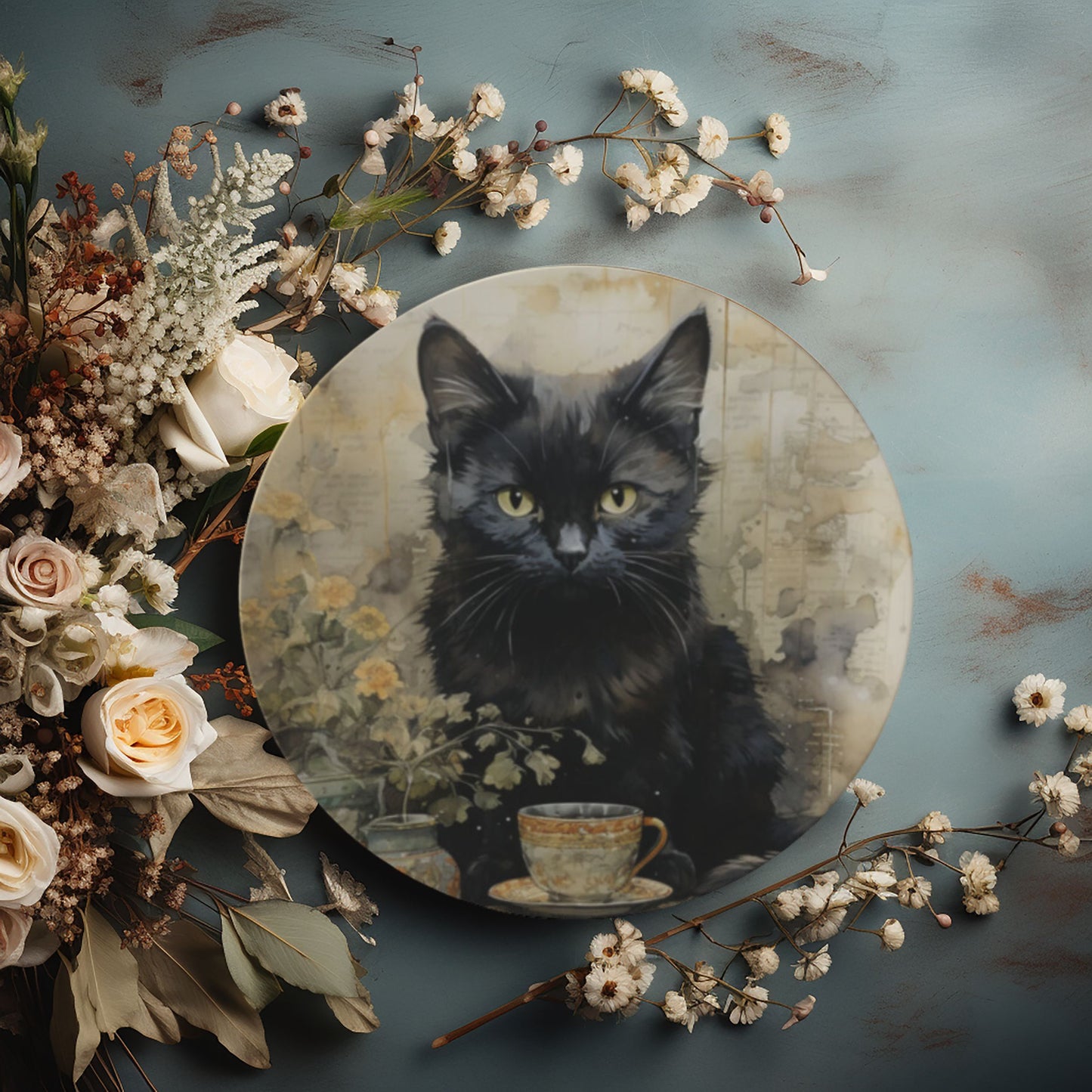 Black Cat Bone China Plate Fall Table Decor