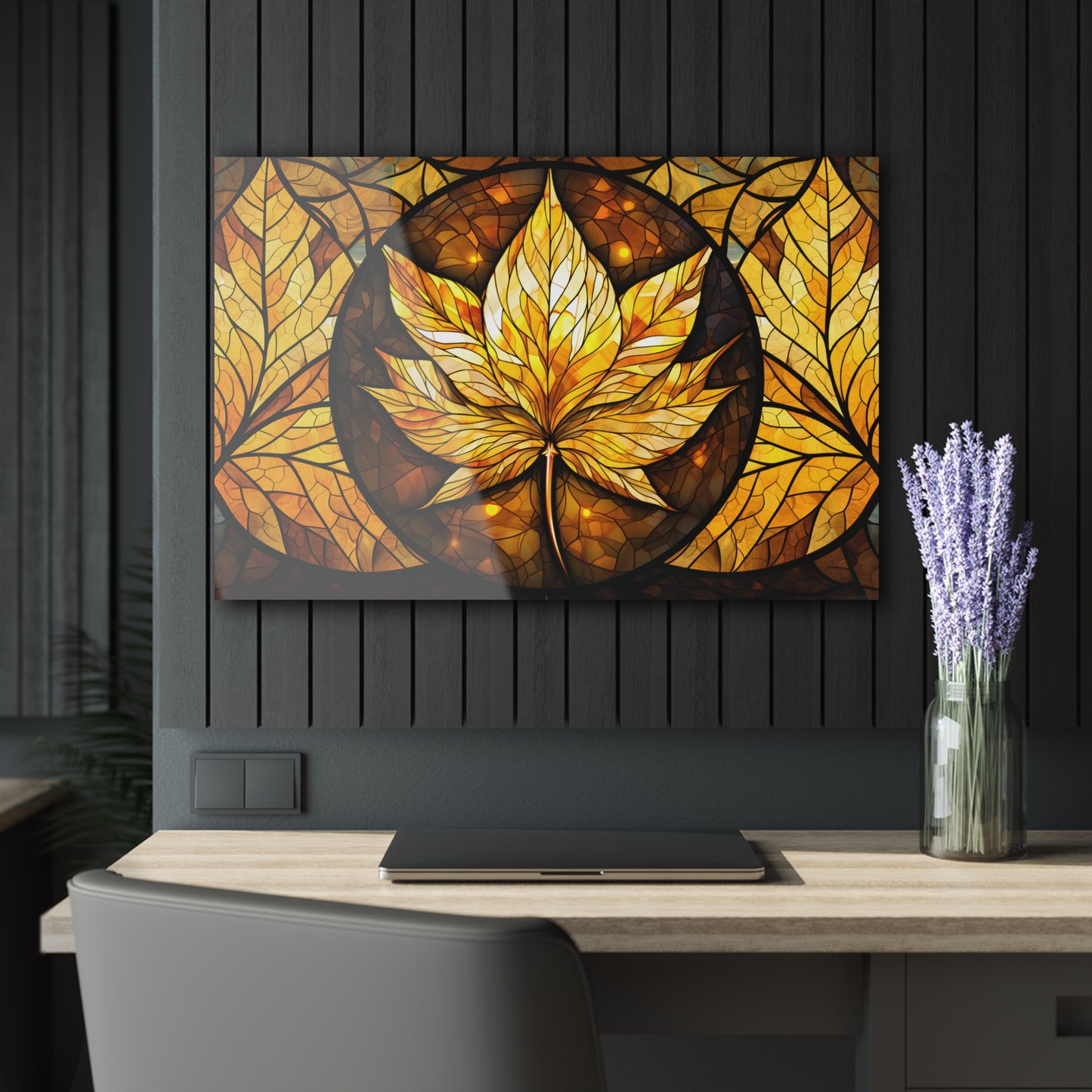 Gilded Leaves Elegance Modern Landscape Wall Art Acrylic Art Print