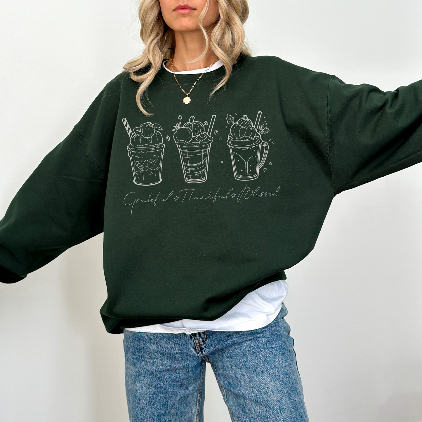 Inspirational Pumpkin Spice Sweatshirt, Thankful Grateful Blessed Sweatshirt Pumpkin Spice Latte Sweatshirt Fall Coffee Lover Sweatshirt