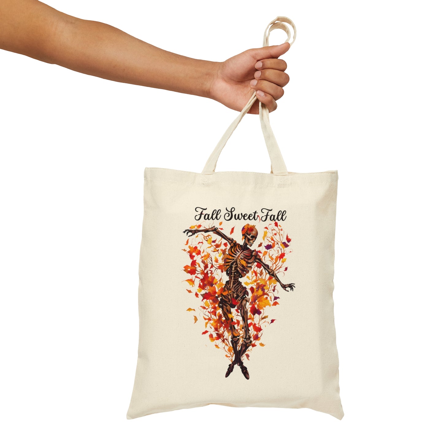 Dancing Skeleton Tote Bag, Rustic Fall Tote Bag Reusable Grocery Bag Library Book Bag Shopping Bag Trick or Treat Bag Halloween Goodie Bag