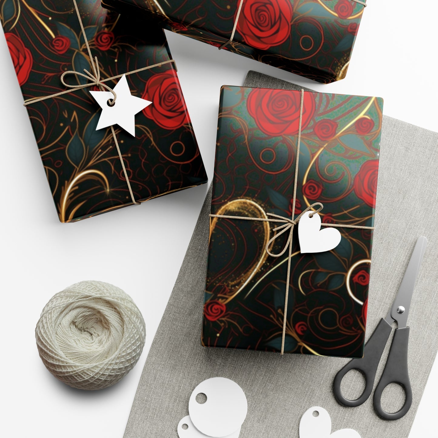 Gold Hearts And Roses Valentines Day Wrapping Paper