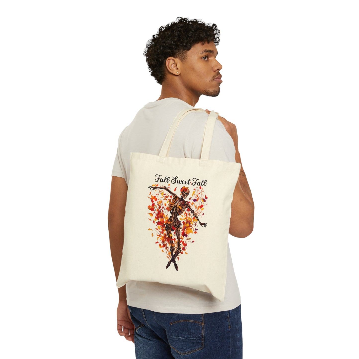 Dancing Skeleton Tote Bag, Rustic Fall Tote Bag Reusable Grocery Bag Library Book Bag Shopping Bag Trick or Treat Bag Halloween Goodie Bag