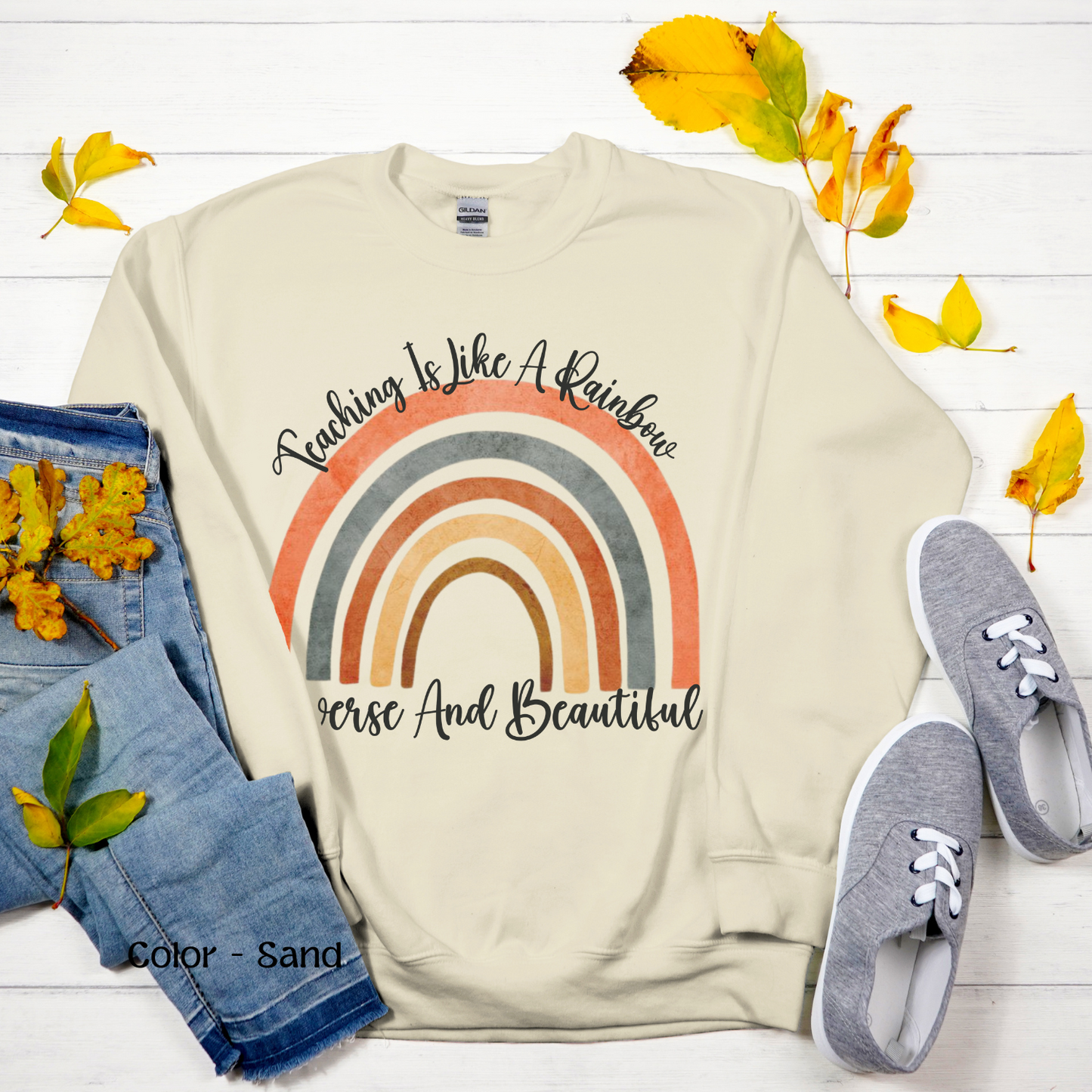 Boho Rainbow Sweatshirt Back to School Teacher Sweatshirt Gift for New Teacher Inspiring Educator Shirt Teacher Appreciation Gift For Her