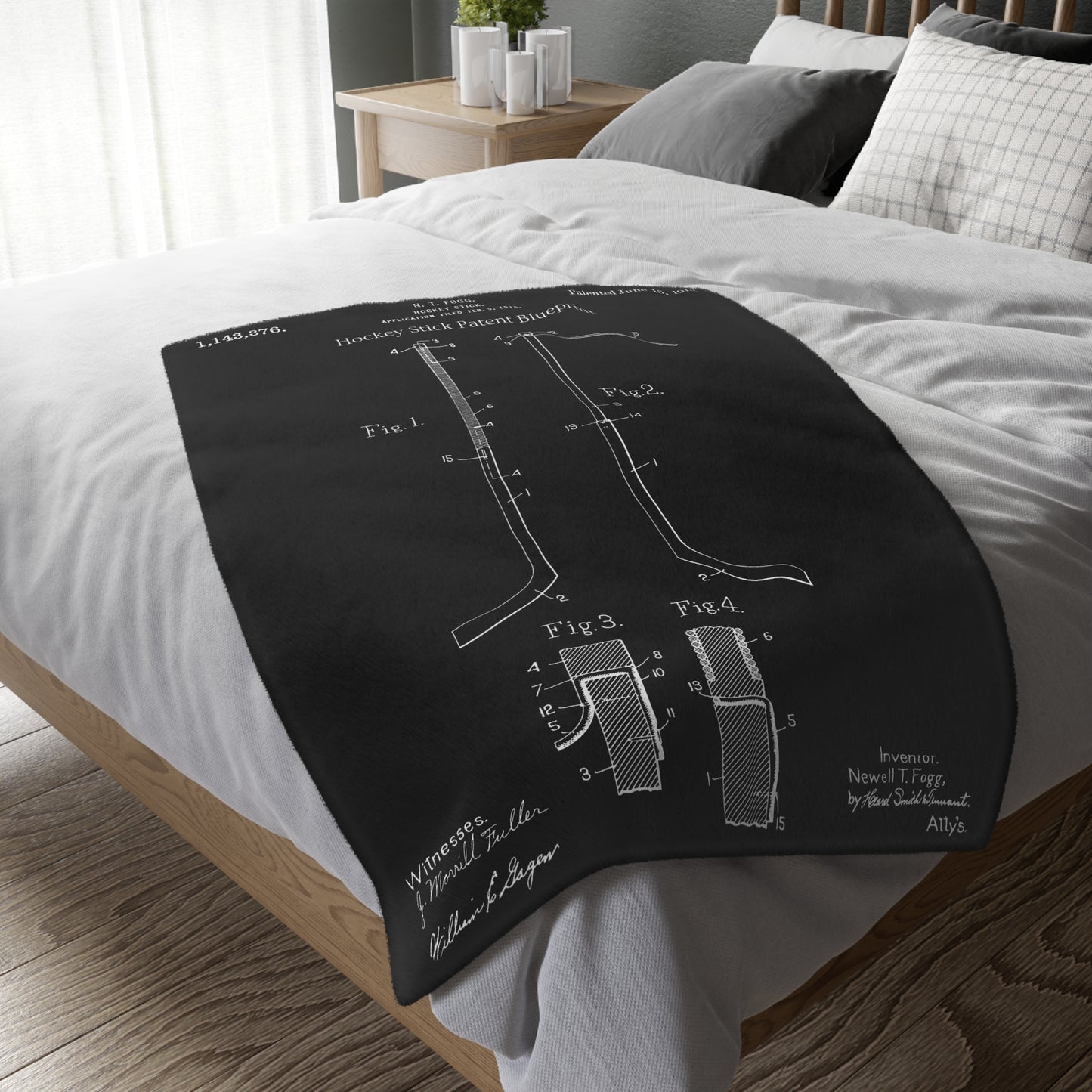 Hockey Stick United States Patent Blanket Hockey Gift For Him