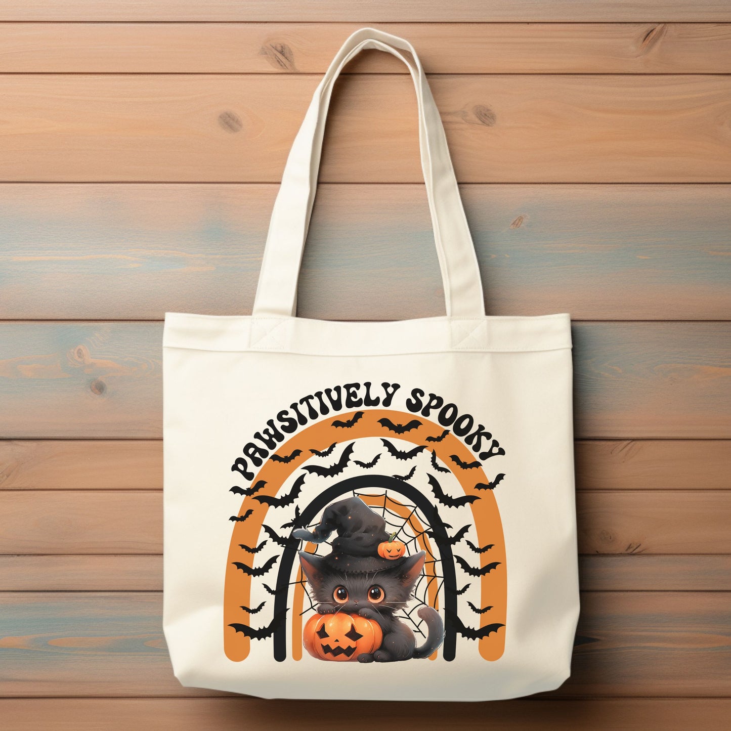 Halloween Cat Tote Bag, Funny Halloween Canvas Tote Bag Halloween Black Cat Pumpkin Tote Bag Trick or Treat Halloween Goodie Bag
