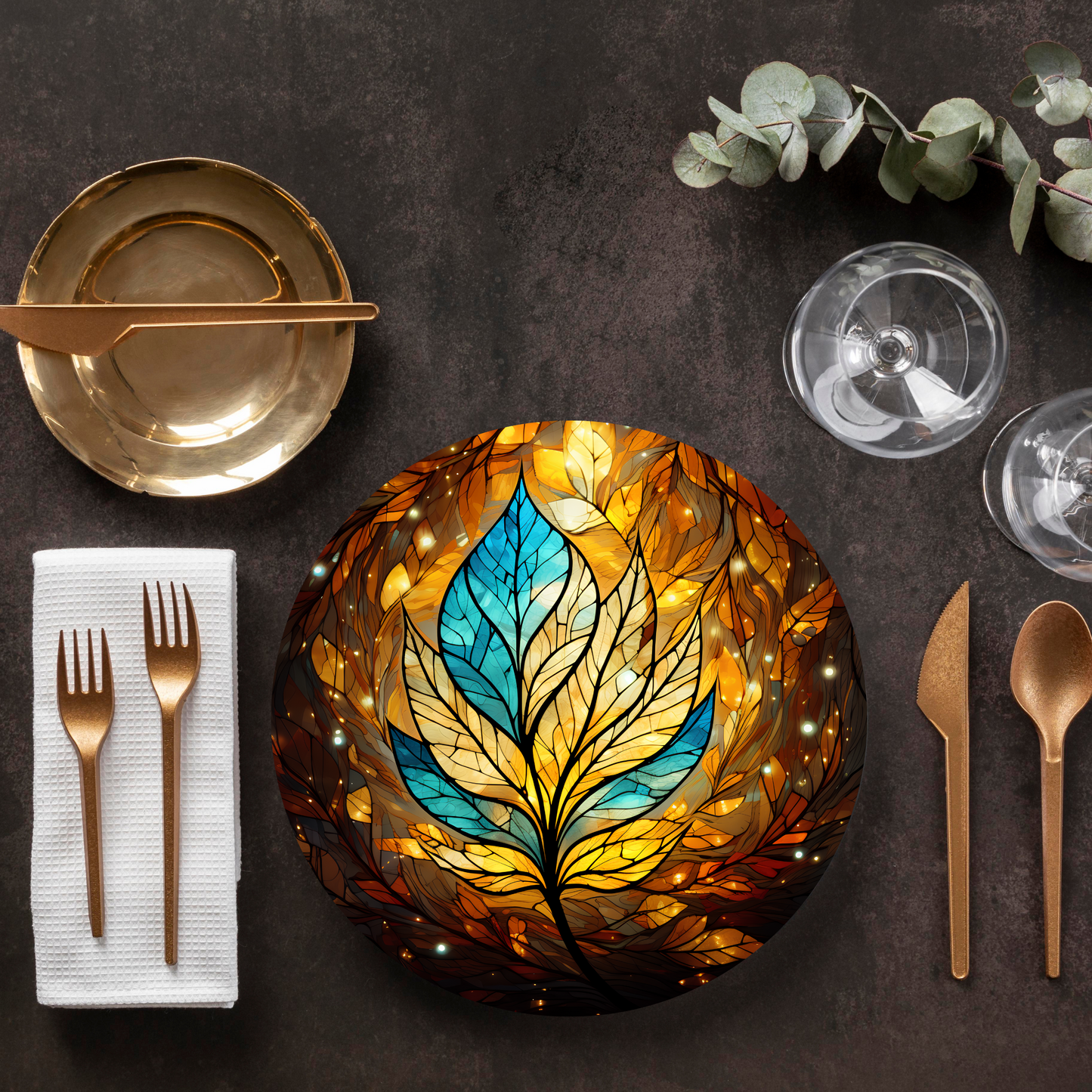 Blue and Gold Leaf Bone China Plate