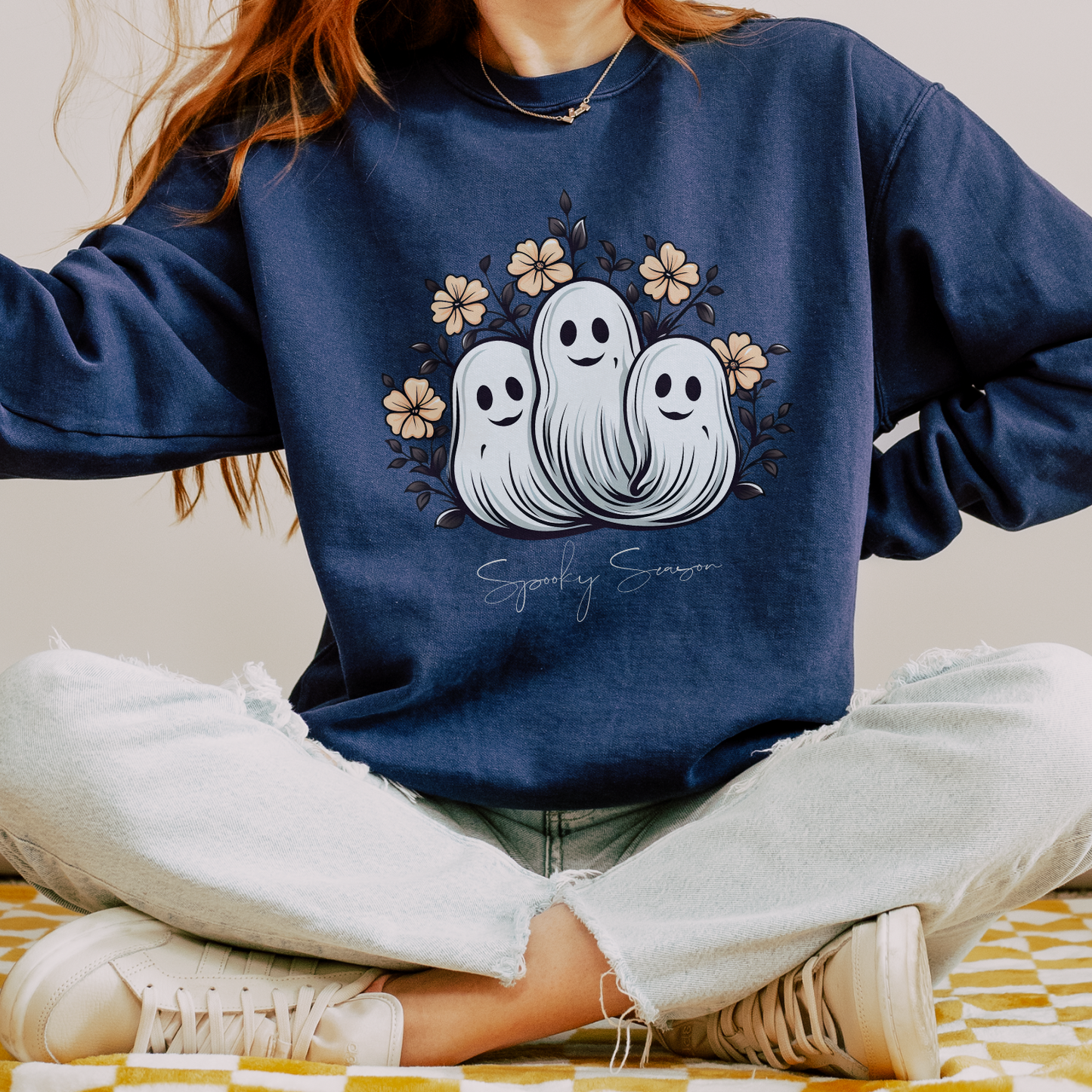 Spooky Season Retro Floral Ghost Sweatshirt, Cute Ghost Spooky Season Shirt Retro Halloween Shirt Stay Spooky Sweatshirt Floral Halloween Shirt