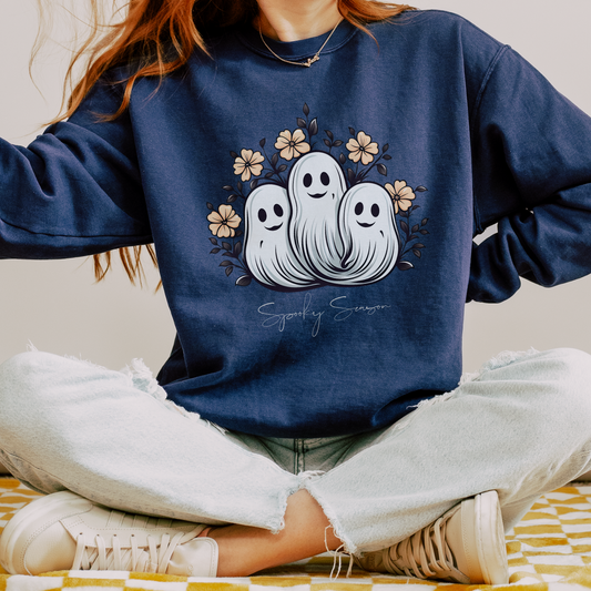 Spooky Season Retro Floral Ghost Sweatshirt, Cute Ghost Spooky Season Shirt Retro Halloween Shirt Stay Spooky Sweatshirt Floral Halloween Shirt