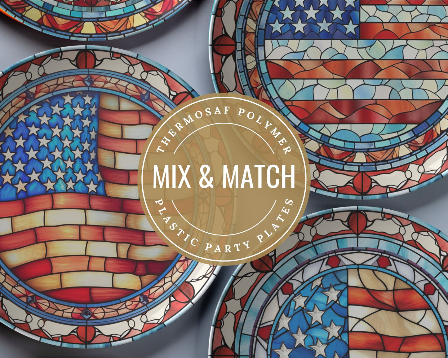 Thermosaf Polymer Plastic American Flag Plates