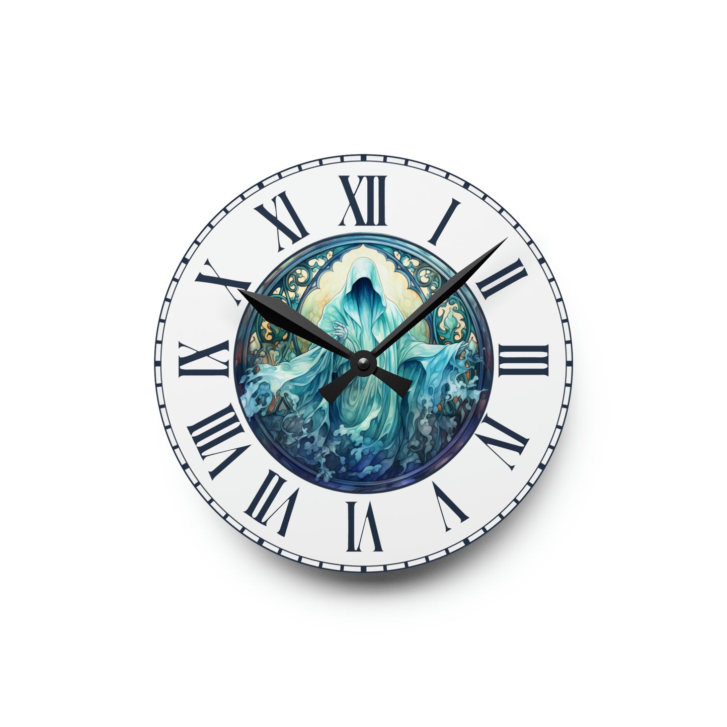 Spooky Blue Phantom Halloween Hanging Wall Clock Ghost Clock, Unique Wall Clock Halloween Gift Ideas Scary Halloween Home Decor