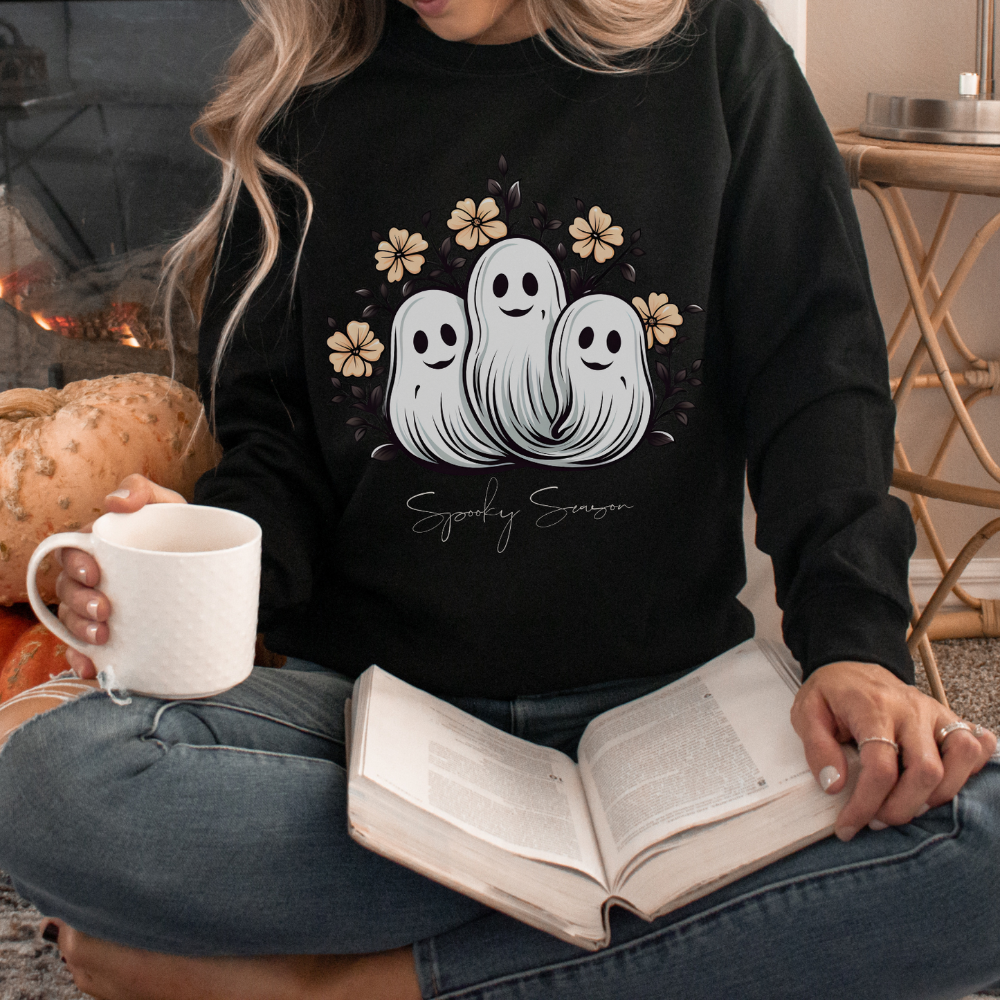 Spooky Season Retro Floral Ghost Sweatshirt, Cute Ghost Spooky Season Shirt Retro Halloween Shirt Stay Spooky Sweatshirt Floral Halloween Shirt