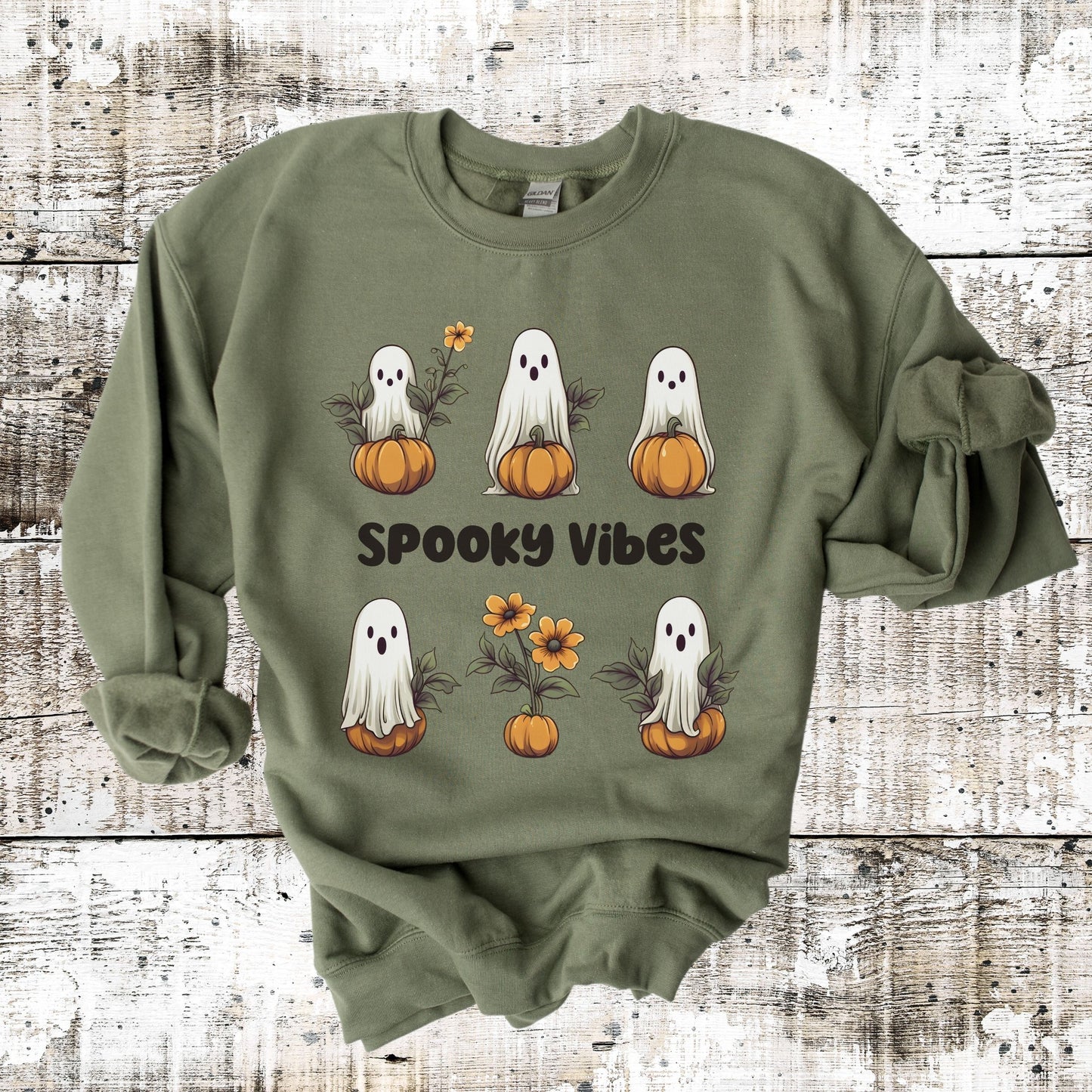 Retro Floral Ghost Sweatshirt Spooky Vibes Sweatshirt