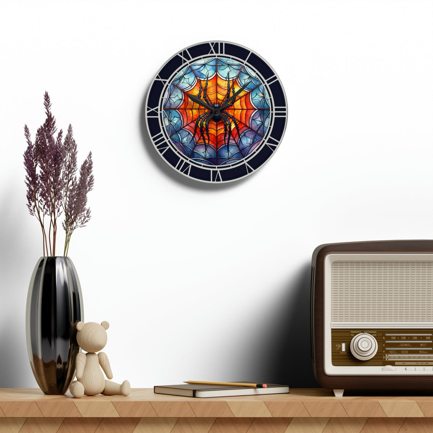 Spider Clock Creepy Halloween Hanging Decor Round Acrylic Wall Clock, Halloween Horror Decor Scary Halloween Home Decor