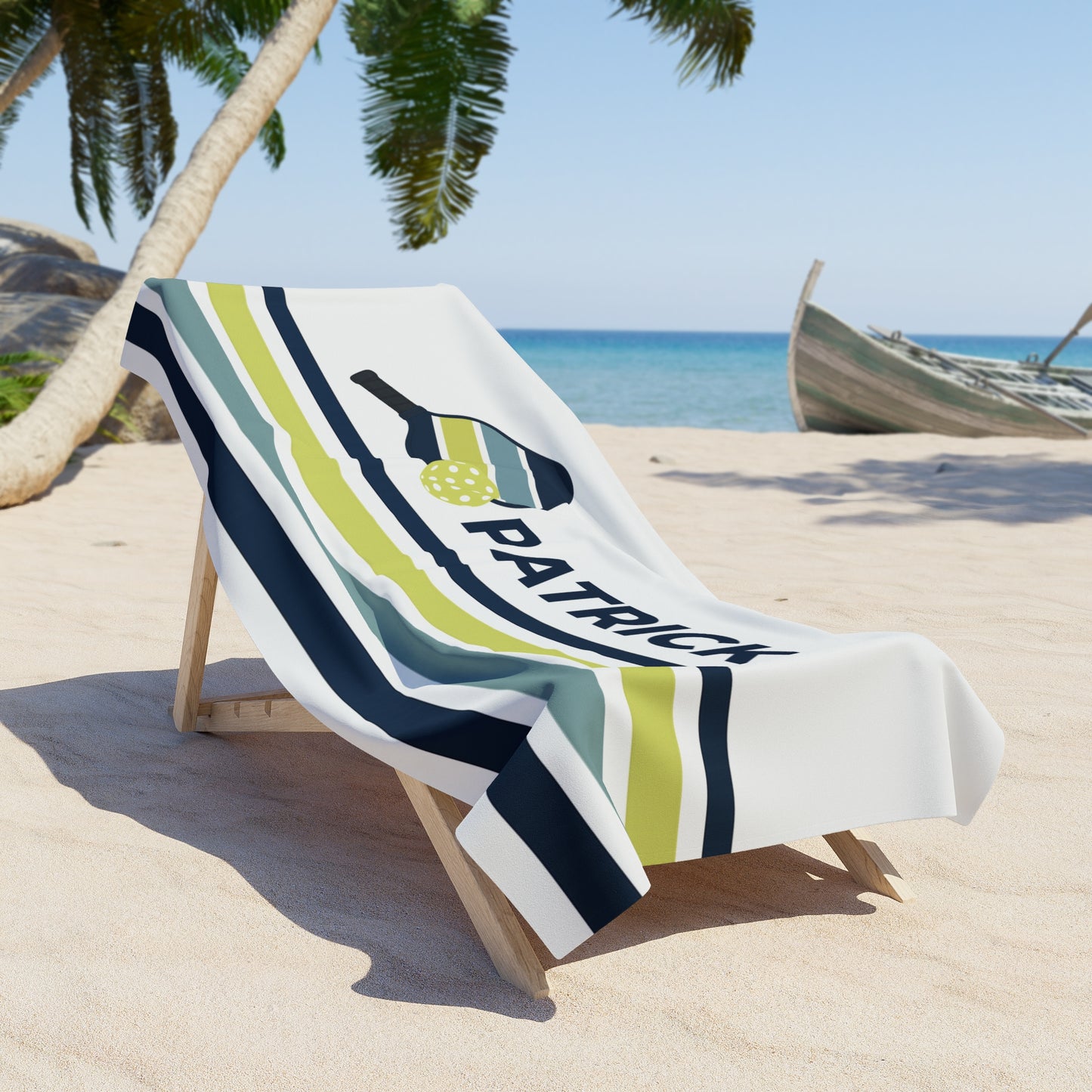Personalized Retro Stripe Pickleball Towel