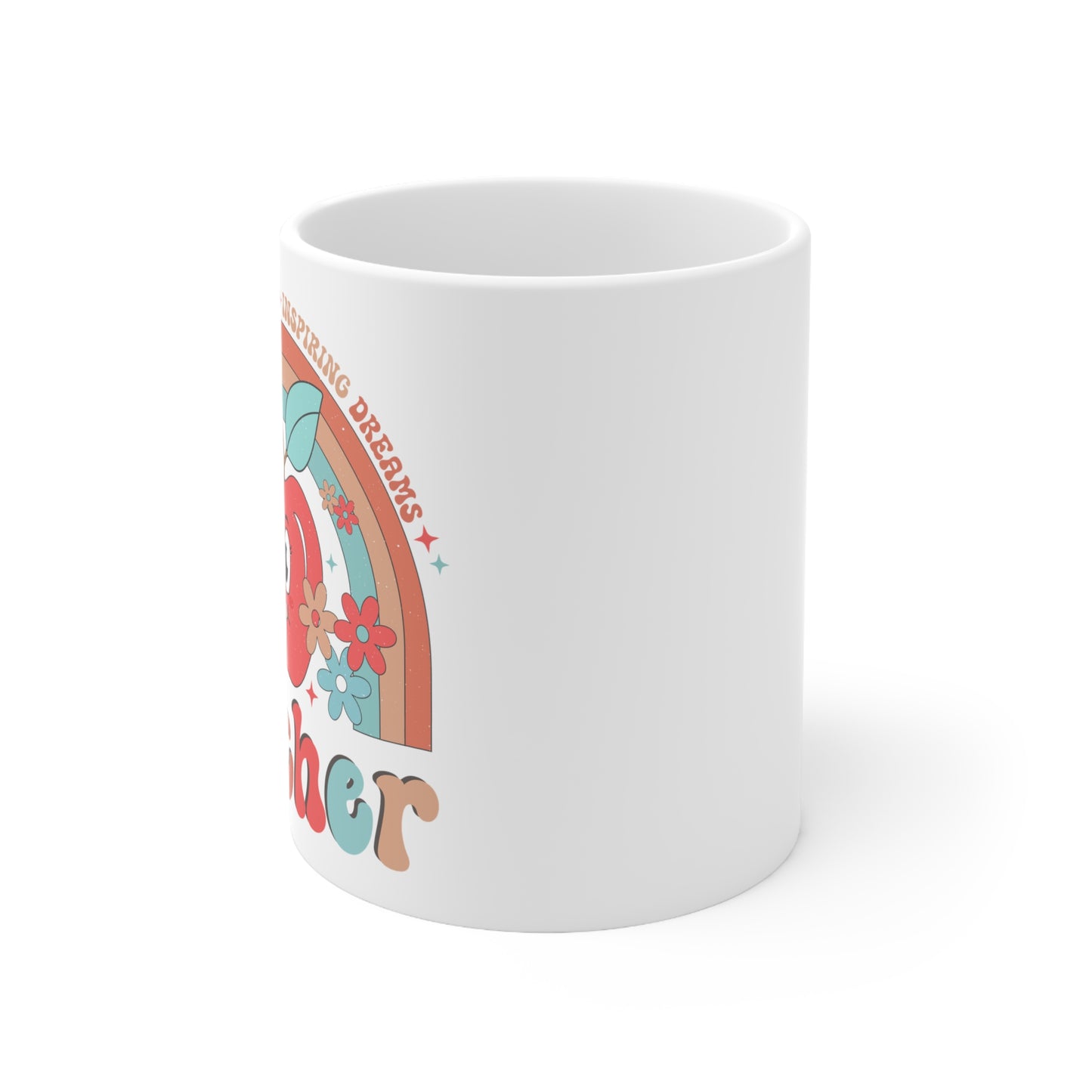 Inspirational 11 oz Ceramic Coffee Mug Gift For Teacher Retro Rainbow Mug Student Teacher Present Educator Appreciation Gift Coffee Cup Gift