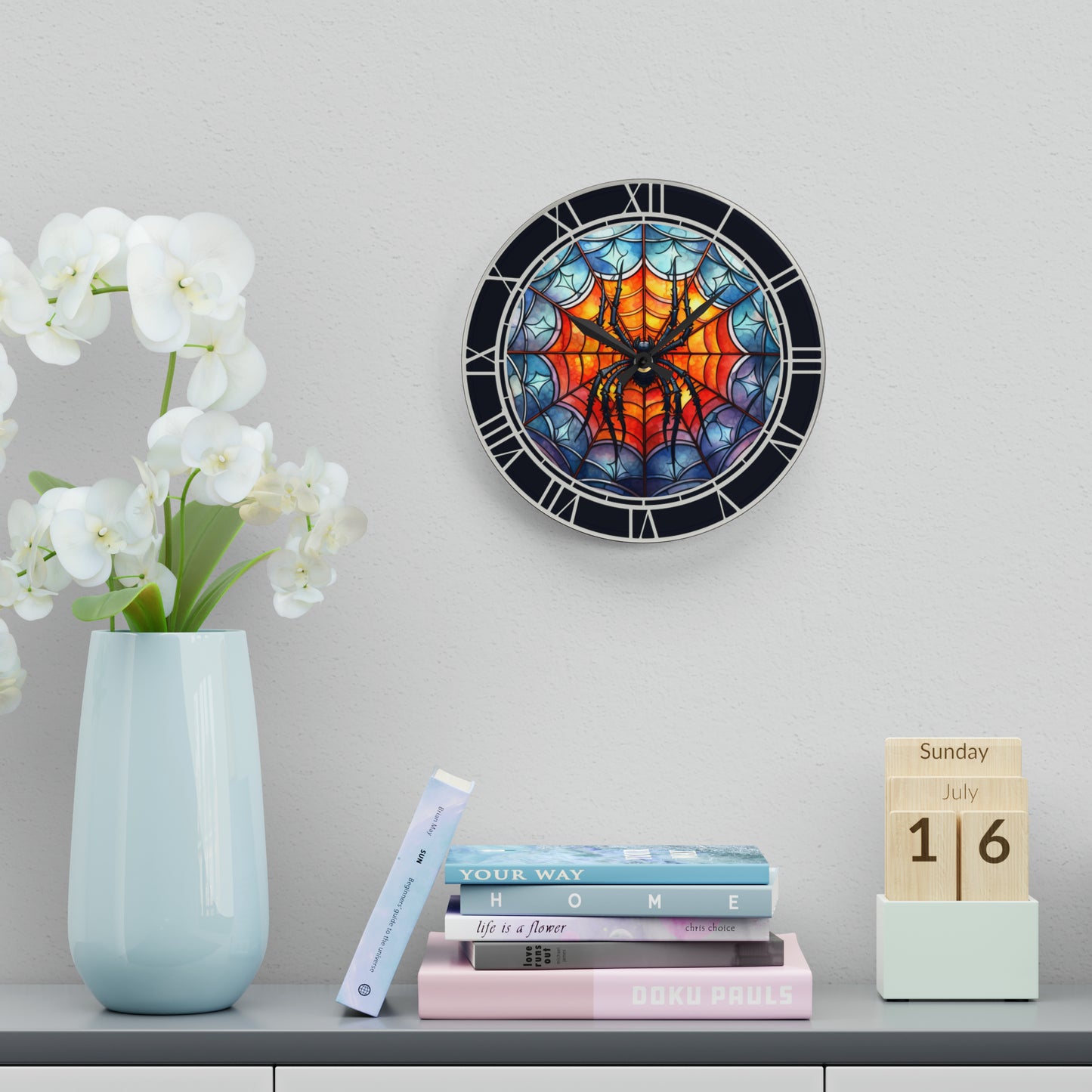 Spider Clock Creepy Halloween Hanging Decor Round Acrylic Wall Clock, Halloween Horror Decor Scary Halloween Home Decor