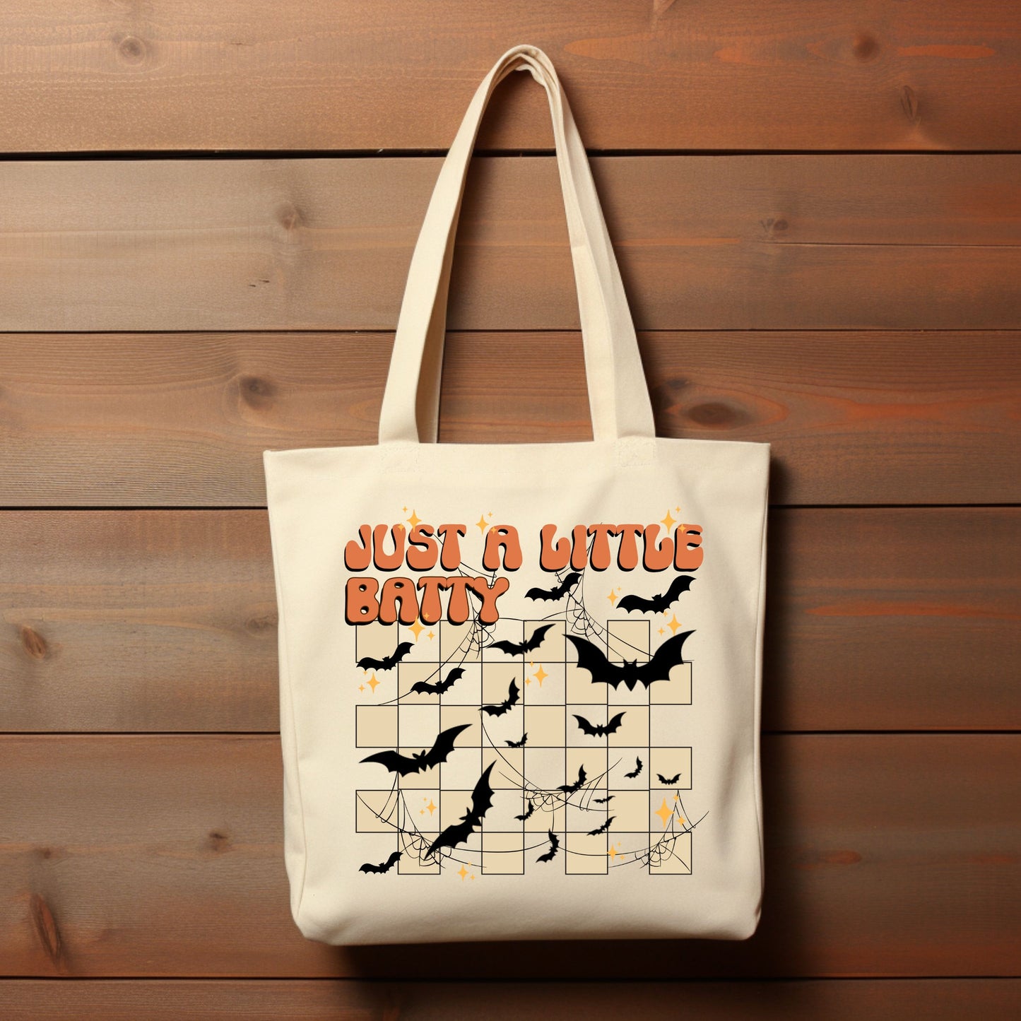 Funny Halloween Canvas Tote Bag, Fall Tote Bag Just a Little Batty Reusable Grocery Bag Halloween Goodie Bag Trick or Treat Bag