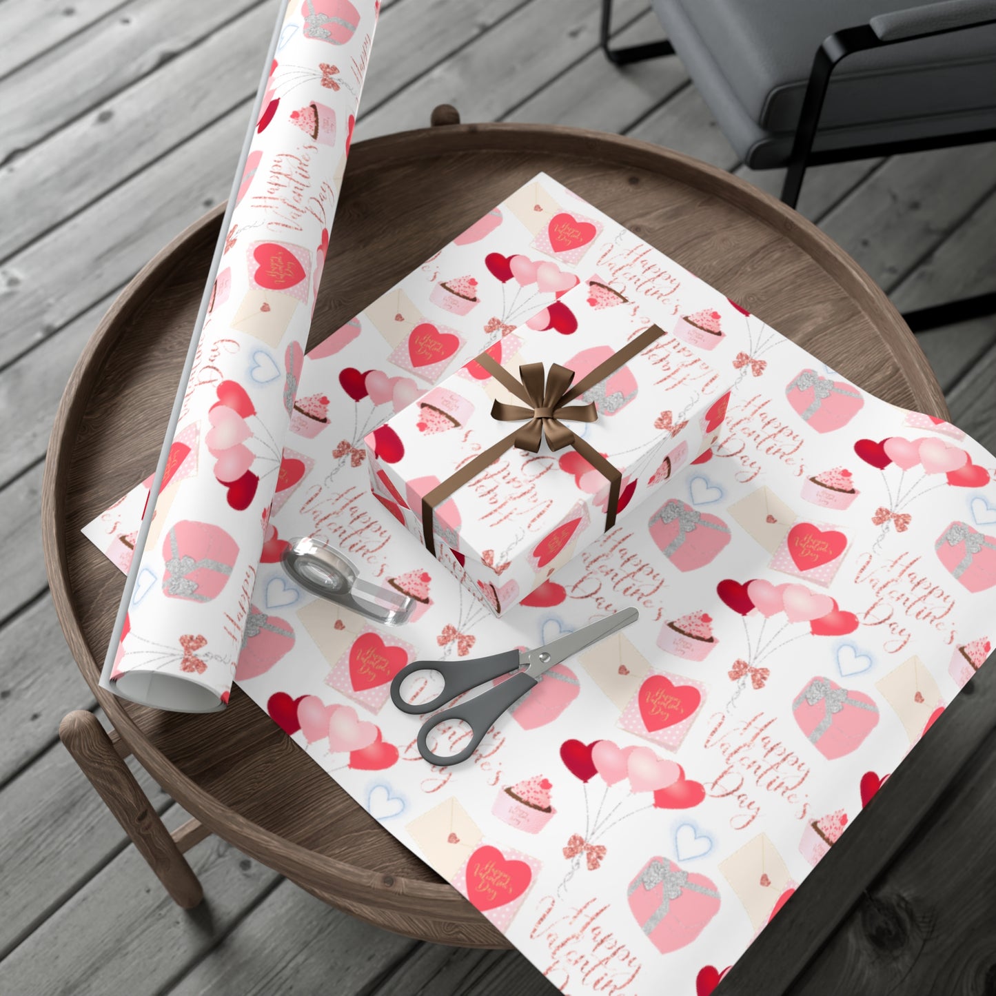 Red and Pink Heart Balloons Valentines Day Wrapping Paper