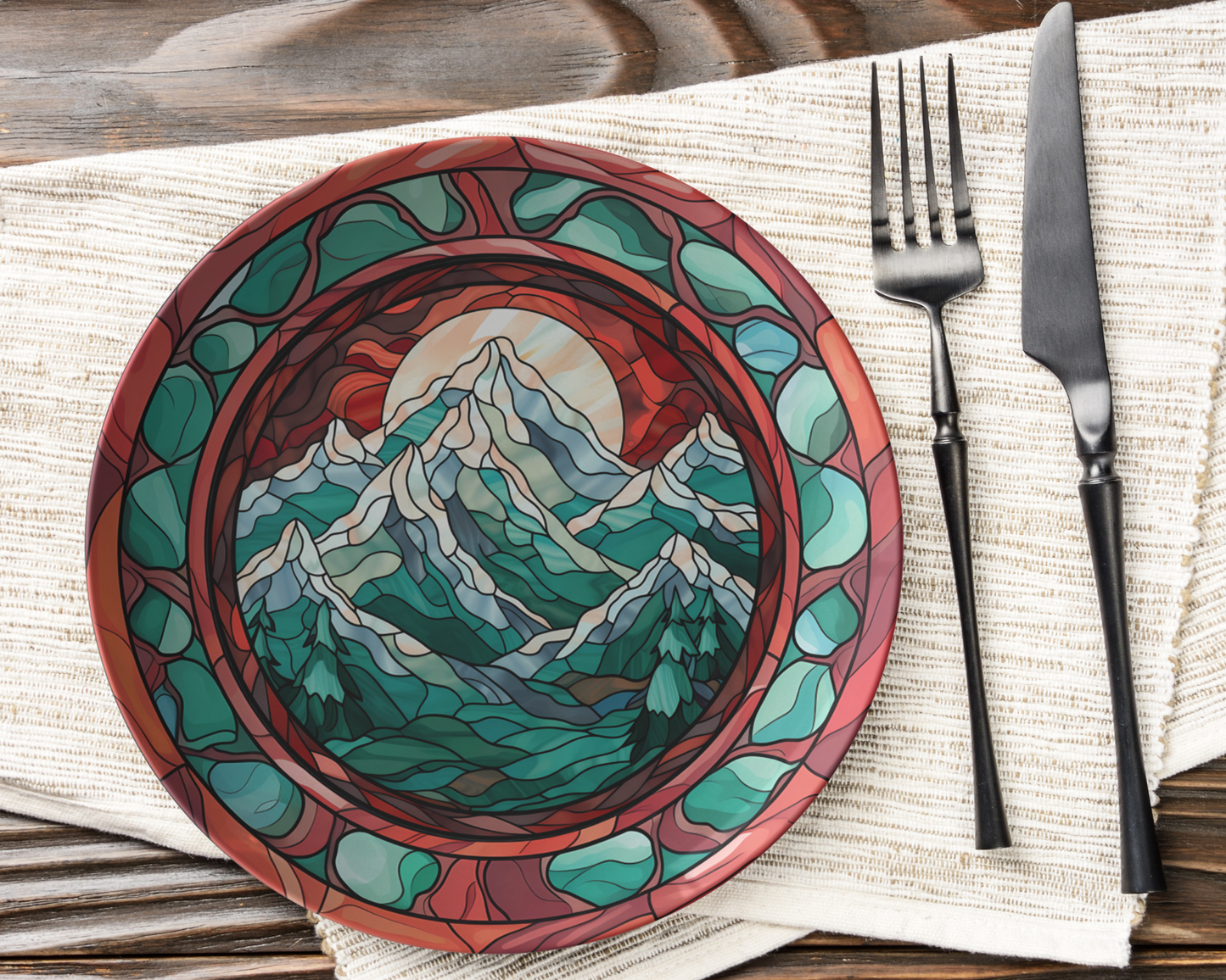 Rustic Fall Mountain Plastic Plate Log Cabin Decor