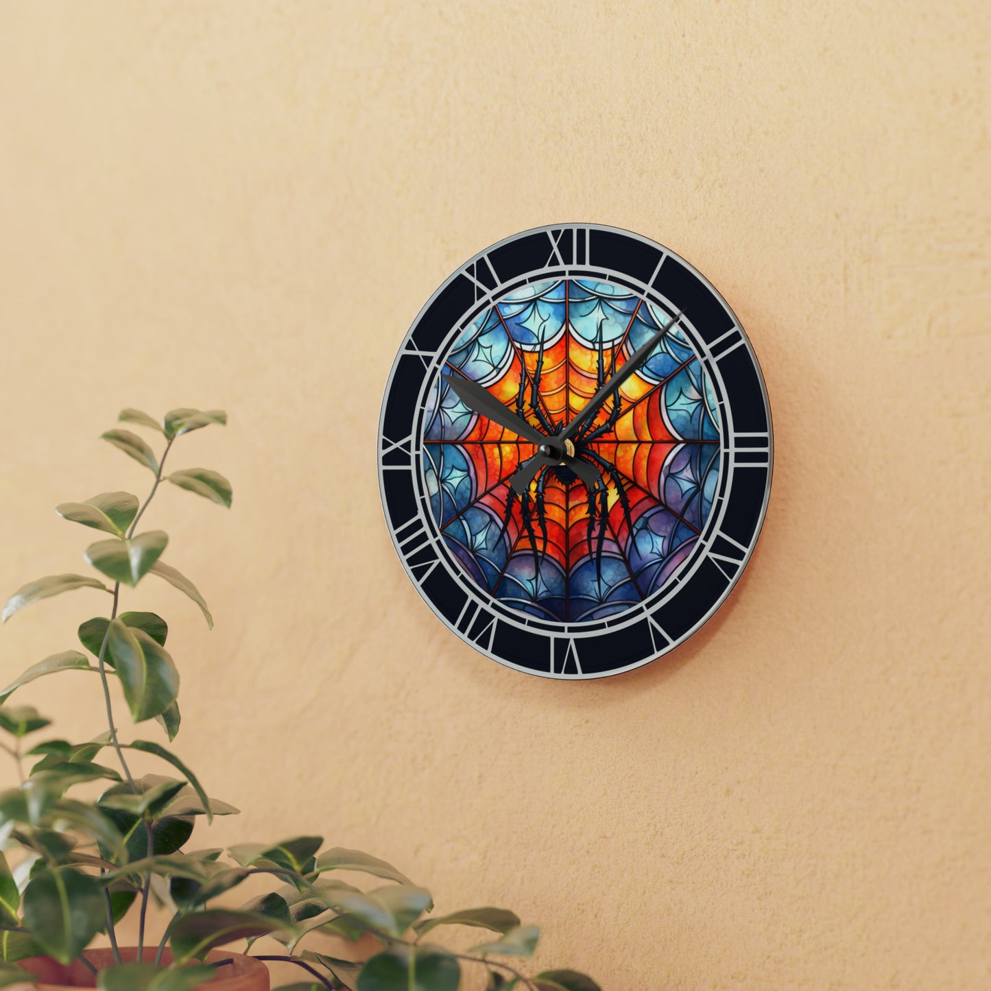 Spider Clock Creepy Halloween Hanging Decor Round Acrylic Wall Clock, Halloween Horror Decor Scary Halloween Home Decor