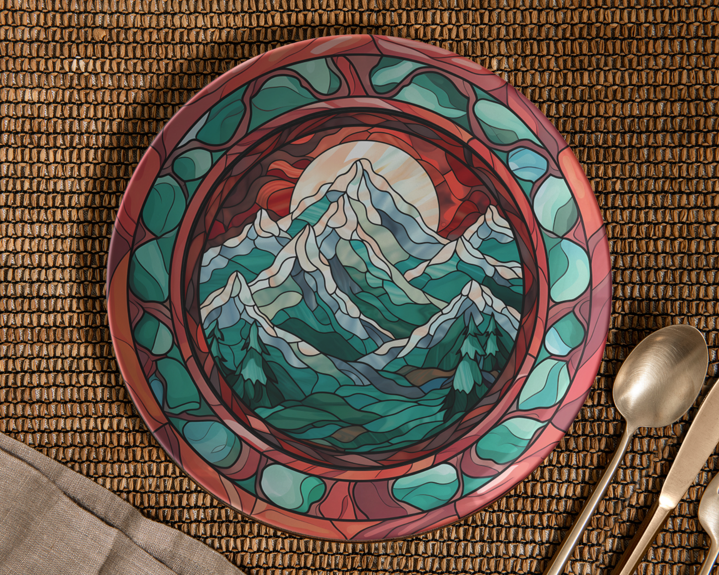 Rustic Fall Mountain Plastic Plate Log Cabin Decor