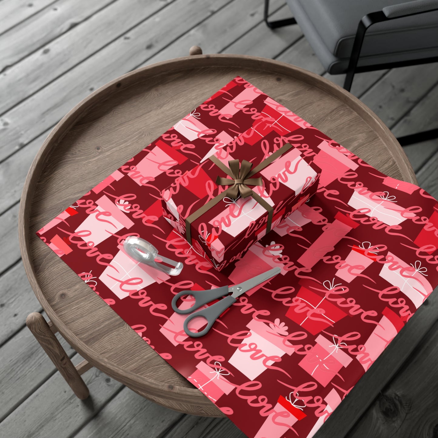 Pink Valentines Day Mid Century Modern Wrapping Paper