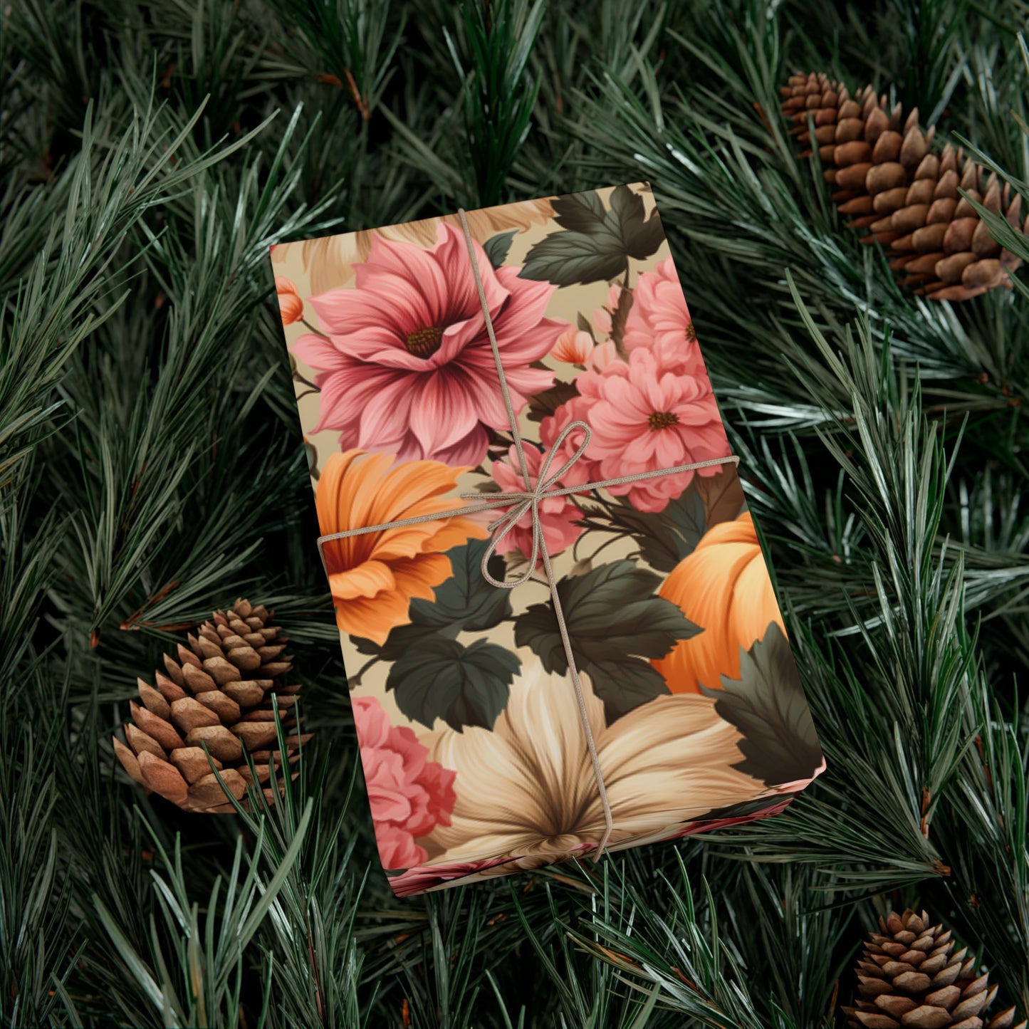 Fall Floral Wrapping Paper Roll Holiday Wrapping Paper Pumpkin Wrapping Paper 6 Foot Roll Gift Wrapping Paper Autumn Wrapping Paper