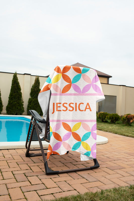 Summer Essentials Custom Name Retro Groovy Beach Towel
