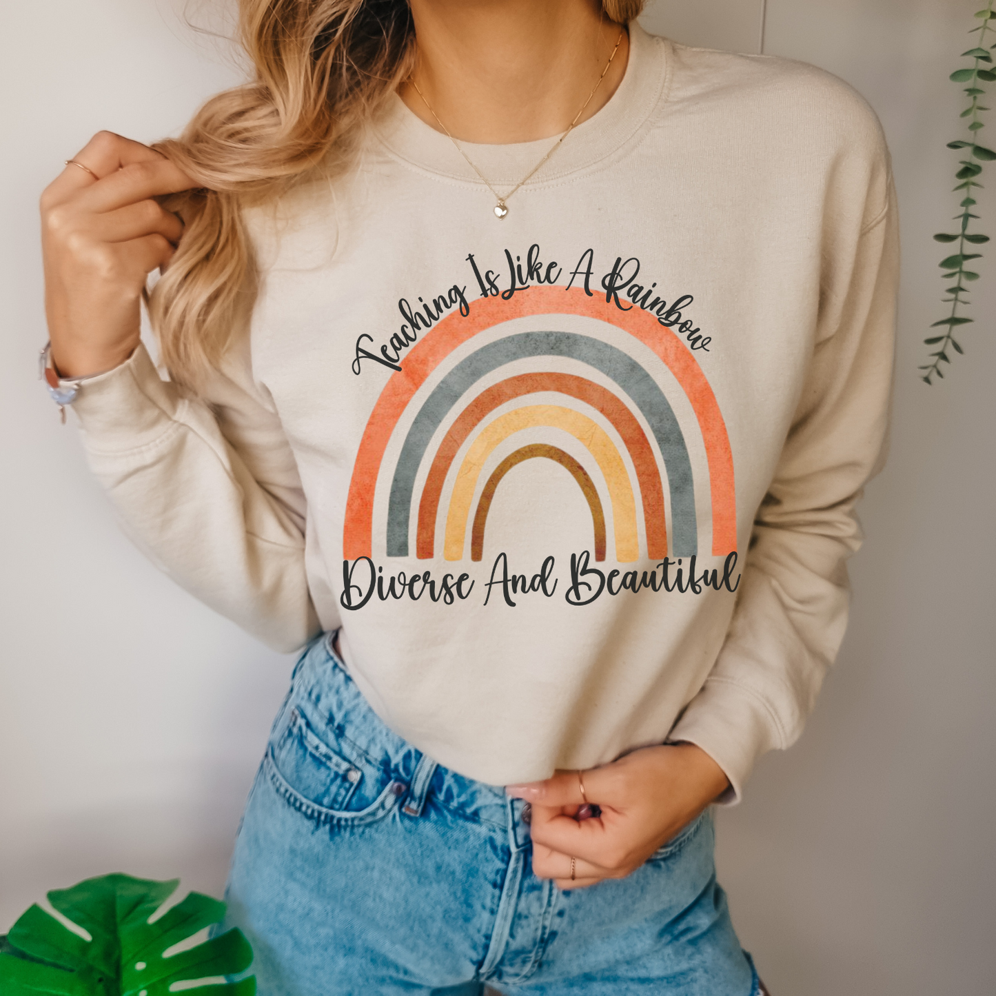 Boho Rainbow Sweatshirt Back to School Teacher Sweatshirt Gift for New Teacher Inspiring Educator Shirt Teacher Appreciation Gift For Her