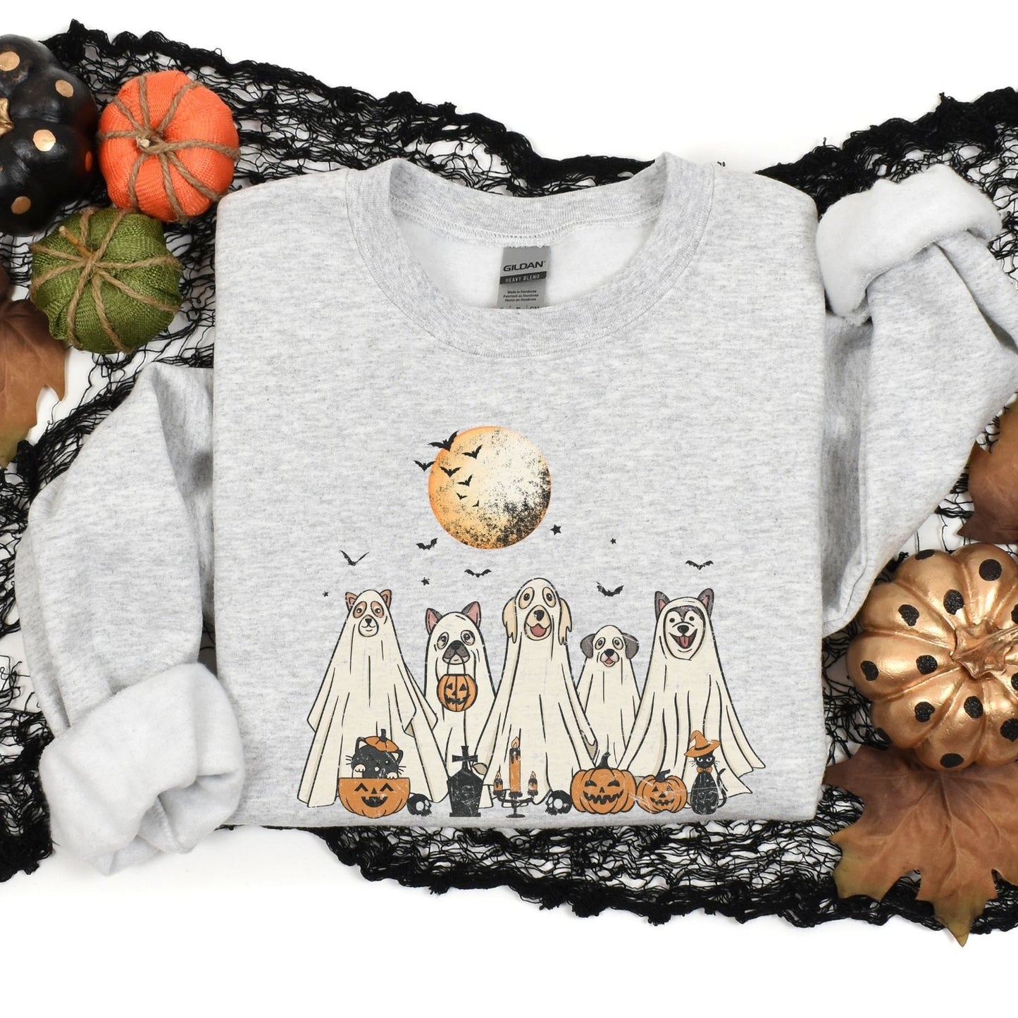 Halloween Cat and Ghost Dog Sweatshirt