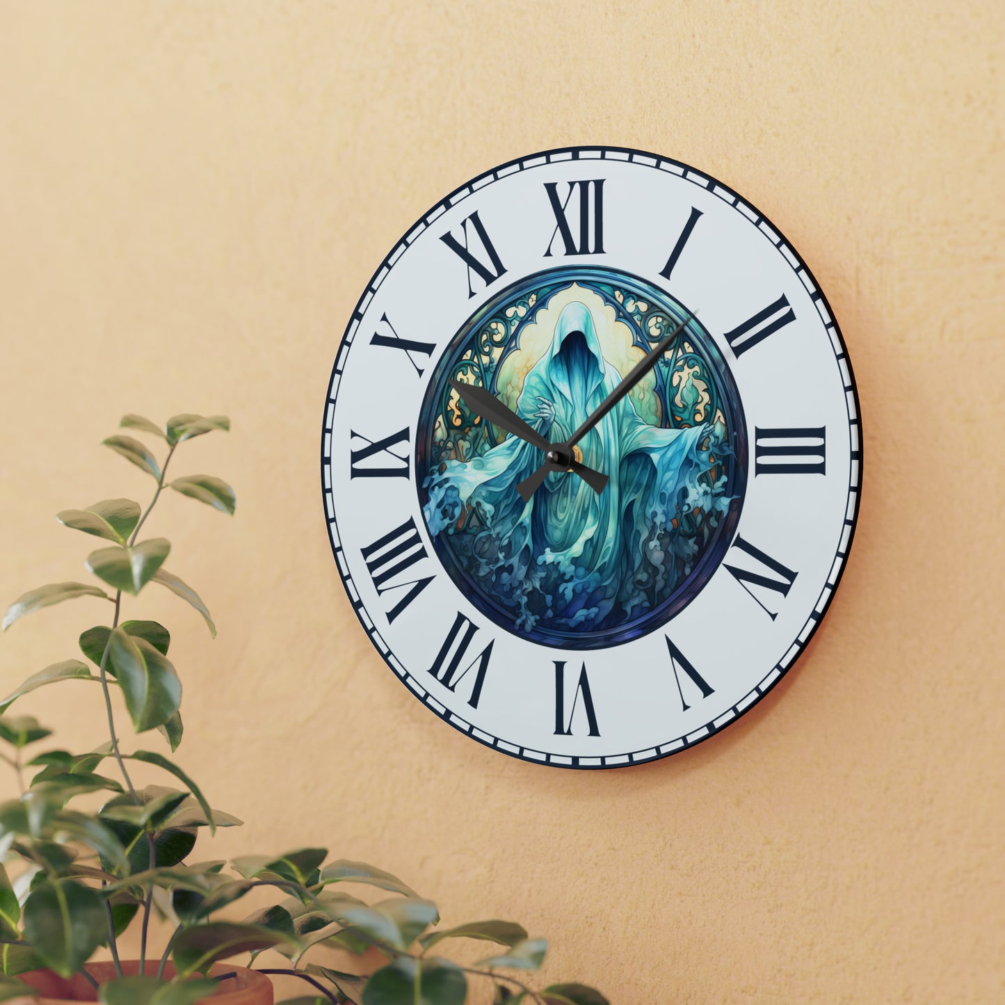 Spooky Blue Phantom Halloween Hanging Wall Clock Ghost Clock, Unique Wall Clock Halloween Gift Ideas Scary Halloween Home Decor