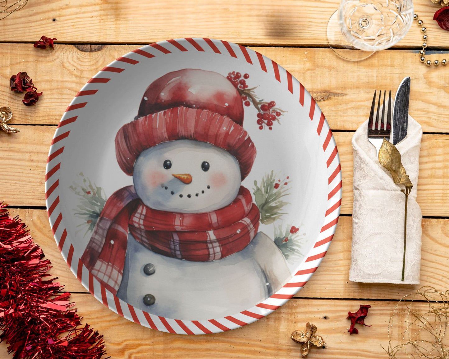 Thermosaf Polymer Plastic Snowman Christmas Dinner Plate