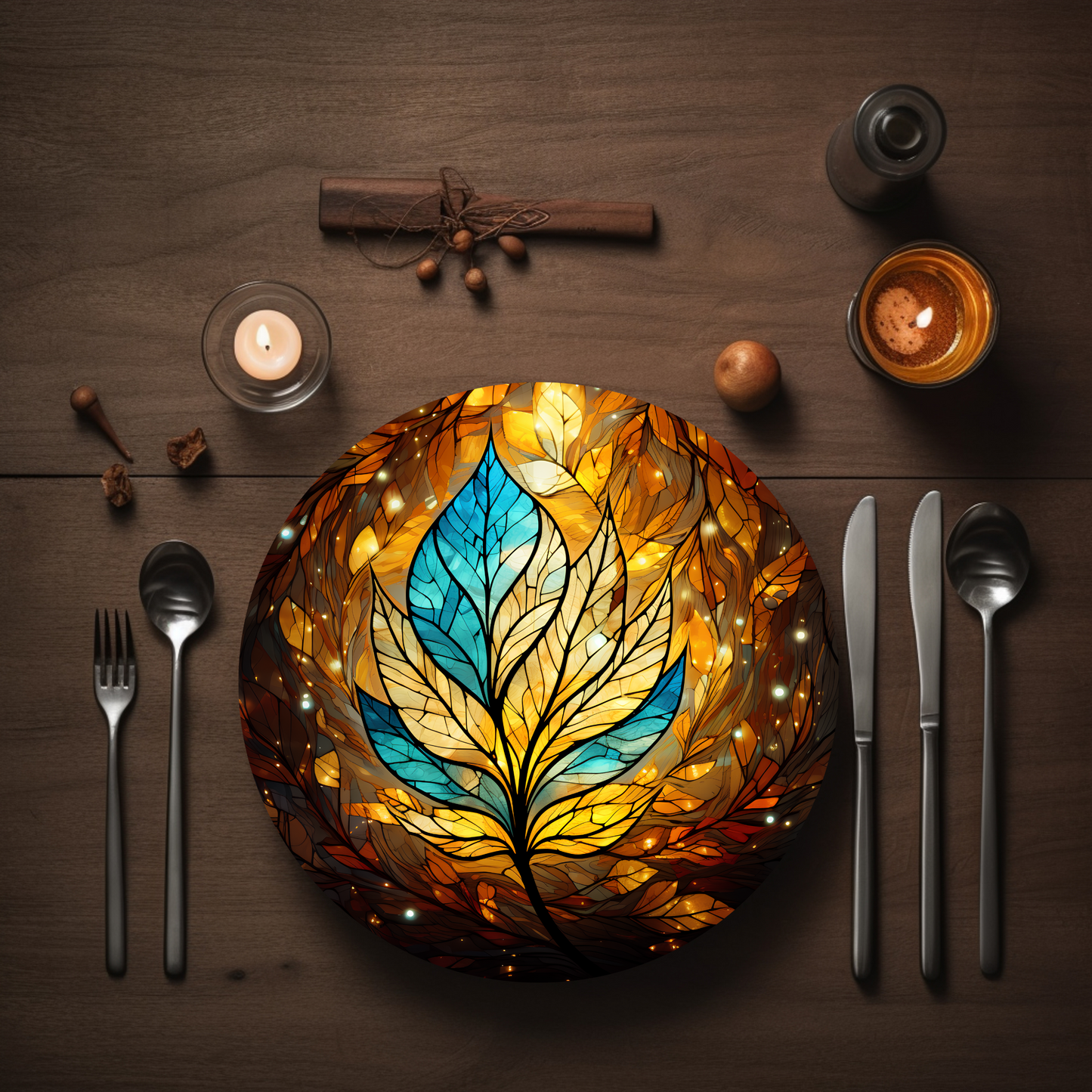 Blue and Gold Leaf Bone China Plate