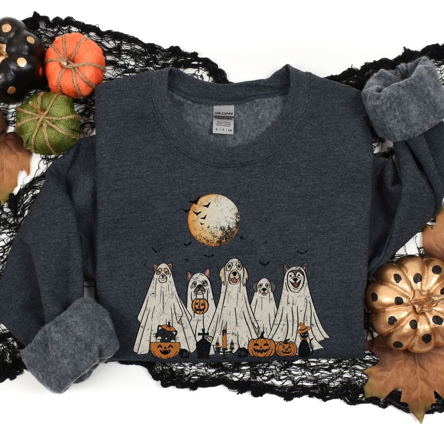 Halloween Cat and Ghost Dog Sweatshirt