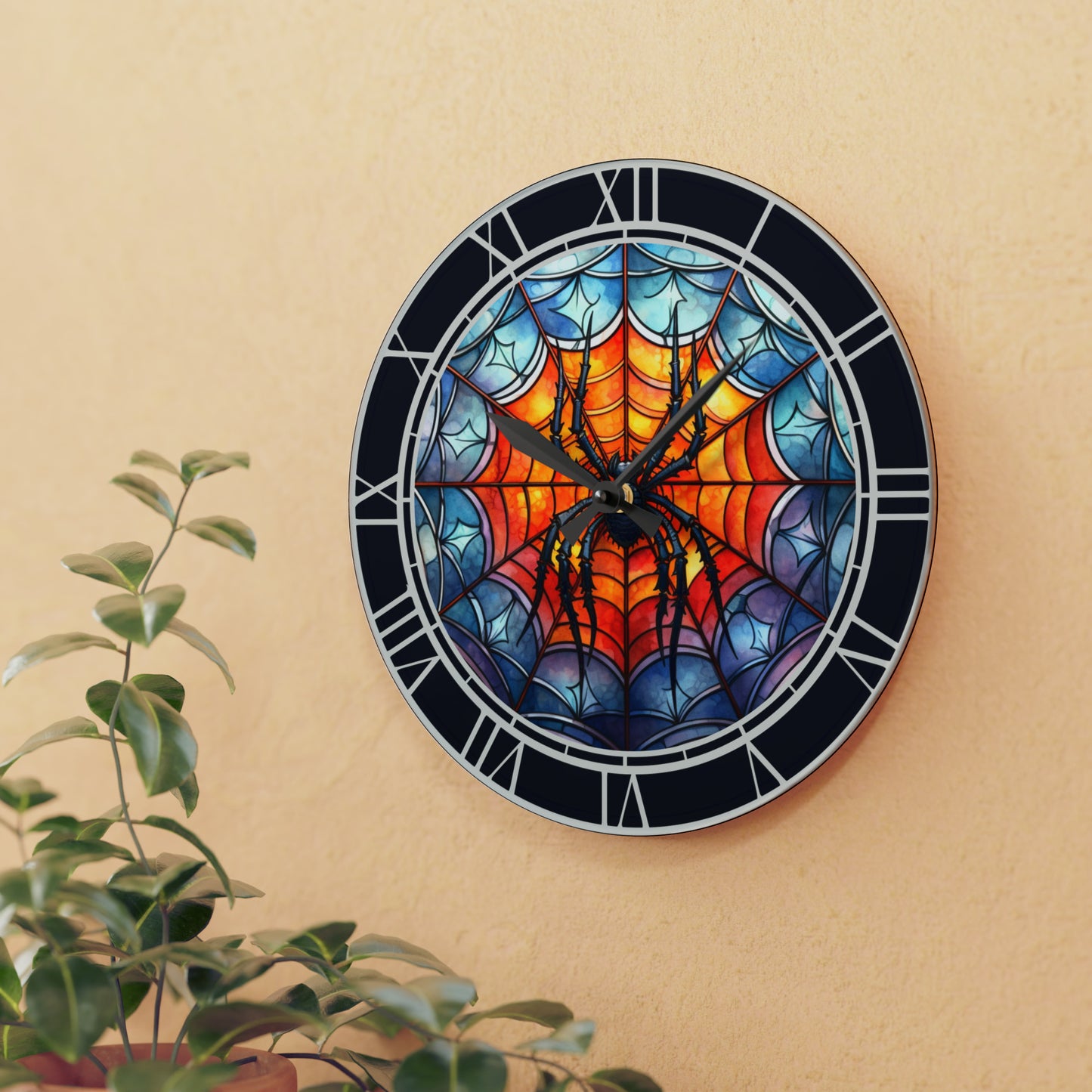 Spider Clock Creepy Halloween Hanging Decor Round Acrylic Wall Clock, Halloween Horror Decor Scary Halloween Home Decor