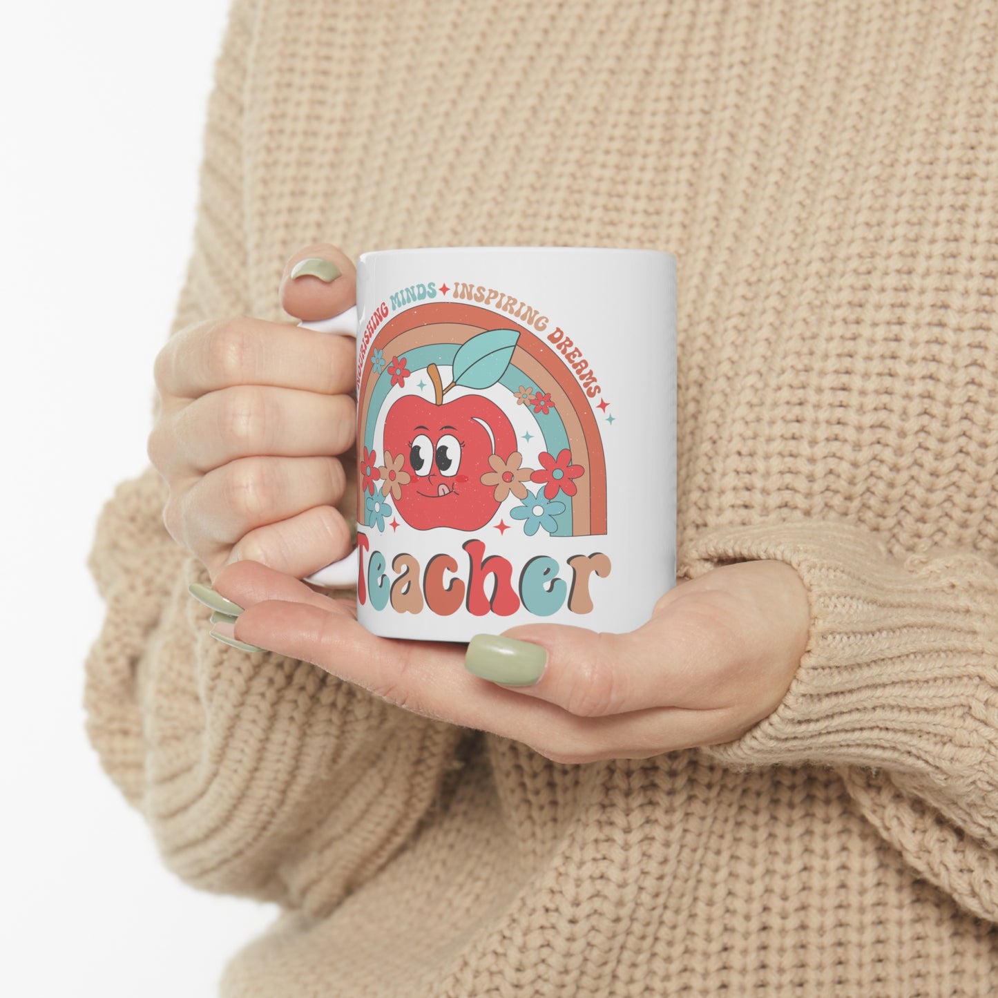 Inspirational 11 oz Ceramic Coffee Mug Gift For Teacher Retro Rainbow Mug Student Teacher Present Educator Appreciation Gift Coffee Cup Gift