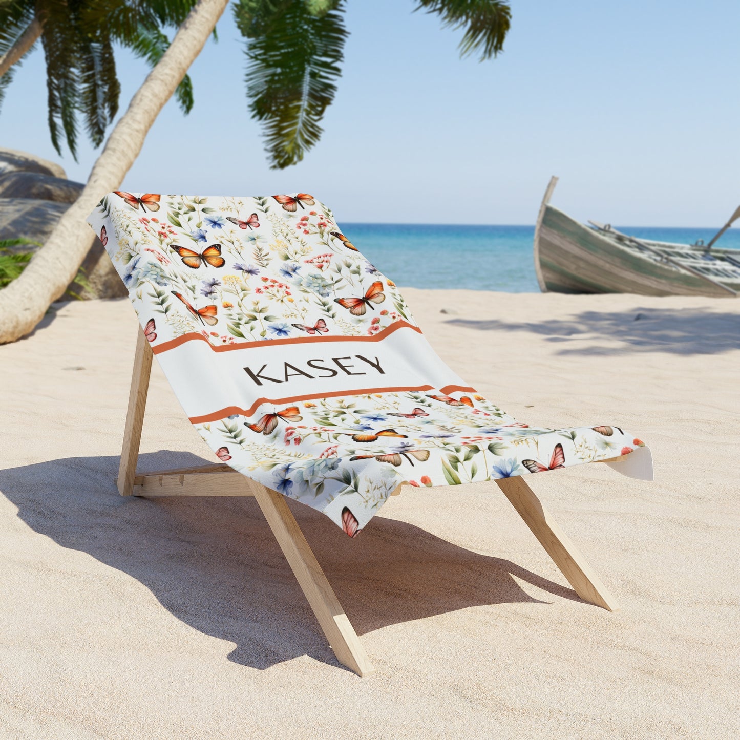 Personalized Floral Butterfly Beach Towel